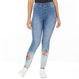 DG2 by Diane Gilman Women's Embroidered Pull-On Exposed Buttons Jeans