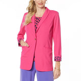 IMAN Women's Plus Size Global Chic Luxury Resort Blazer With Printed Cuffs