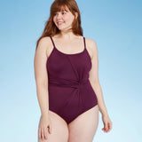 Kona Sol Women's Draped Front Medium Coverage One Piece Swimsuit Burgundy M