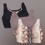 Rhonda Shear 3 Pack Body Bras With Removable Pads Mocha/ Snake/ Black 2X