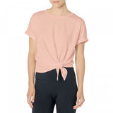 Danskin Women's Short Sleeve French Terry Tie Front Shirt
