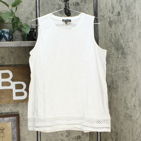 DG2 by Diane Gilman Women's Crochet Trim Tank Top Ivory XL