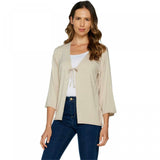 LOGO by Lori Goldstein Layers Women's Tie Front Heathered Kimono Cardigan