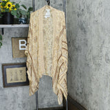 Rachel Hollis Women's Open Front Floral Kimono With Crochet Trim