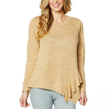 DG2 by Diane Gilman Women's Ruffle Side Brushed Knit Sweater