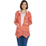 LOGO by Lori Goldstein Lounge French Terry Open Front Hoodie Coral XL