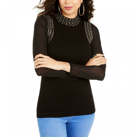 Thalia Sodi Women's Studded Mesh Sleeve Sweater