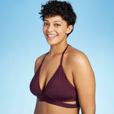 Kona Sol Women's Faux Wrap Halter Bikini Top Burgundy XL