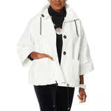 MarlaWynne Women's Canvas Drama Snap Front Jacket With Pockets White Large
