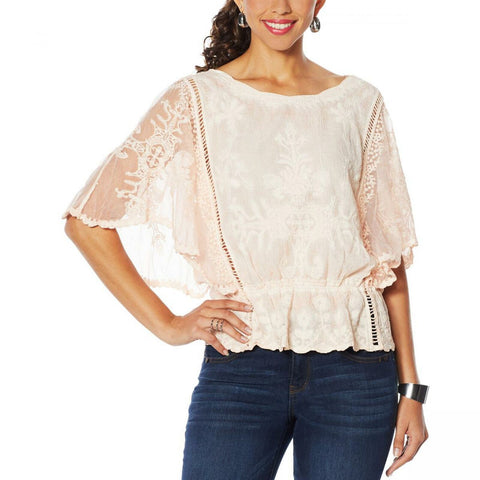 Democracy Women's Mineral Wash Butterfly Sleeve Crochet Top