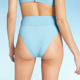 Shade & Shore Women's Ribbed High Waist High Leg Extra Cheeky Bikini Bottom