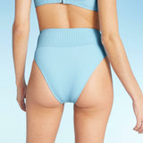 Shade & Shore Women's Ribbed High Waist High Leg Extra Cheeky Bikini Bottom
