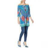 Colleen Lopez Women's Off the Shoulder Printed Shift Dress Teal Multi Large