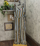 Xhilaration Women's Striped Sleeveless V Neck Button Front Jumpsuit