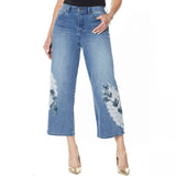 DG2 by Diane Gilman Women's Plus Size Embroidered Cropped Wide Leg Jeans