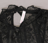 Xhilaration Women's Long Sleeve Lace Lined Mockneck Blouse Top
