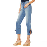 DG2 by Diane Gilman Women's Virtual Stretch Side Slit Crop Jeans Blue 4