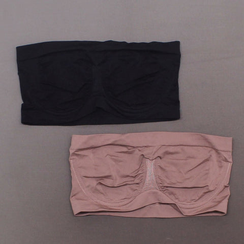 Rhonda Shear 2 Pack Seamless Underwire Bandeau Bras Mocha/ Black Medium