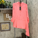NWT DG2 By Diane Gilman Button Up Washed Charmeuse Asymmetric Shirt. 732519 XS