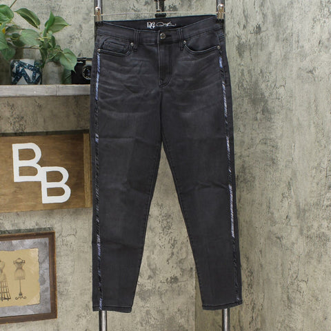 DG2 by Diane Gilman Virtual Stretch Beaded Side Stripe Jeans 4 Petite Black