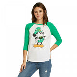 Disney Women's St. Patrick's Day Mickey Mouse Raglan 3/4 Sleeve Graphic T-Shirt