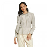 Who What Wear Women's Long Sleeve Shirred Ruffle Blouse