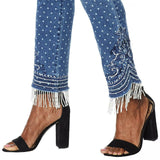 DG2 by Diane Gilman Women's Petite Stretch Embroidered Jean With Bead Fringe