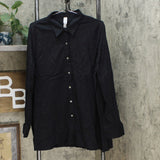 MarlaWynne Women's Textured Butterfly Button Down Shirt Black Plus 1X