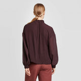 Prologue Women's Long Sleeve High Neck Mixed Media Blouse