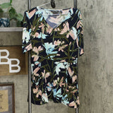 Nina Leonard Printed Miracle Matte Jersey Tunic With Pockets Navy Medium