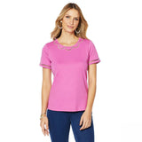 NWT Lemon Way Womens Perfect Pima Scallop-Detail Tee. 641517 Large