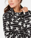 Karen Scott Women's Floral Stripe Funnel Neck French Terry Top