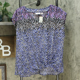 NWT Belle By Kim Gravel Womens Woven Abstract Print Top W/ Front Knot. A355041 M