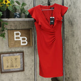 DKNY Women's Ruffle Sleeve V-Neck Ruched Front Sheath Dress