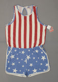 Junk Food Women's Patriotic All Over US Flag Print Cotton Romper
