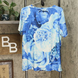 DG2 by Diane Gilman Women's Knit All Over Printed T-Shirt Blue Large