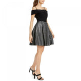 Morgan & Co. Women's Junior Fit Cold Shoulder Glitter Skirt Dress