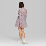 Wild Fable Floral Print Long Sleeve Deep V-Neck Puff Mini Dress