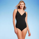 Kona Sol Women's V-Neck Shirred Medium Coverage One Piece Swimsuit PID-3GM0K4