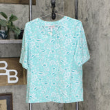 Denim & Co. Women's Floral V-Neck Elbow-Sleeve Jersey Knit Top