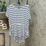 DG2 by Diane Gilman Women's Striped Peplum Drama Top Chambray XL