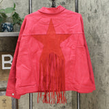 DG2 by Diane Gilman Women's Plus Size Fringed Star Denim Jean Jacket