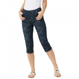 Susan Graver Women's Plus Print High Stretch Denim Pedal Pusher Jeans