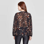A New Day Women's Floral Print Sheer Long Sleeve V-Neck Popover Blouse