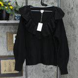 A New Day Women's V-Neck Ruffle Pullover Sweater Black L