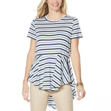 DG2 by Diane Gilman Women's Striped Peplum Drama Top Chambray XL