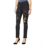 DG2 by Diane Gilman Women's Destructed Sequin Patched Skinny Jeans