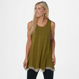 LOGO by Lori Goldstein Women's Layers Knit Tank Top with Rollercoaster Lace