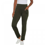 Denim & Co. Petite Active Fleece Back Straight Leg Knit Pants