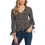 Cece Women's Leopard Print Tie Sleeve Blouse